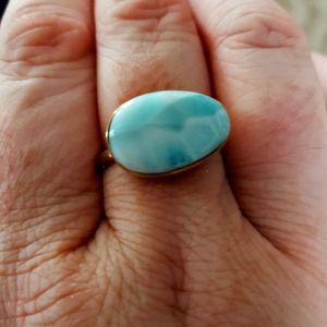 Larimar & Sterling silver two tone teardrop ring